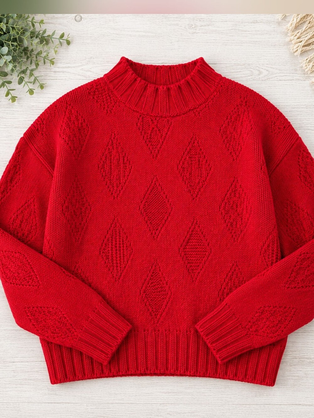 Vintage Willow Ridge Textured Knit Red Mock Neck Sweater  Size Large